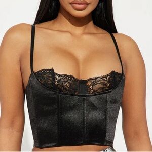Fashion Nova Celeste Satin Corset Top - Black (Unworn, New With Tags)